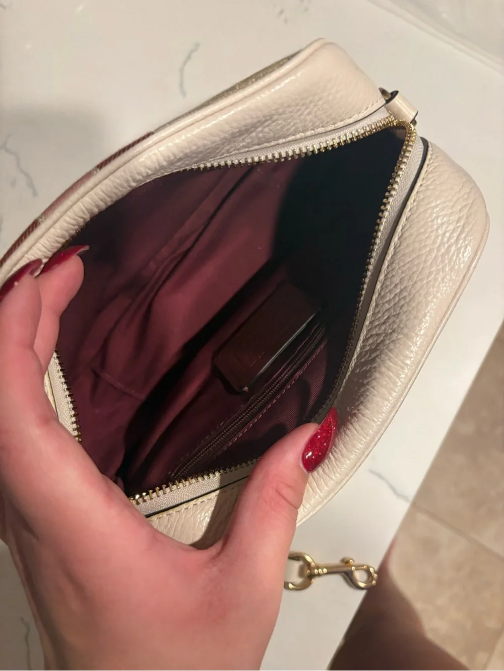 Coach Beige Signature Canvas Crossbody with Pink Leather Patch and Rose Stripe
